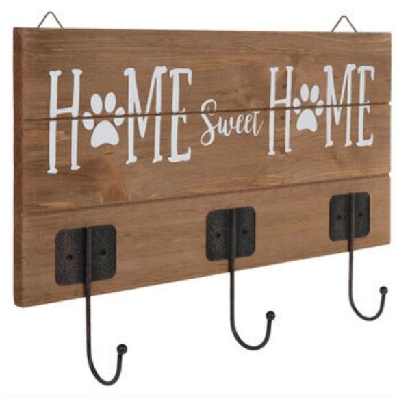 Home Sweet Home Wood Wall Decor with Hooks - NWOT - Picture 1 of 3